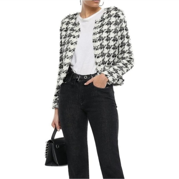 IRO Hope Houndstooth Blazer Wool Blend Lined Long Sleeve Jacket Black White US 8 - Picture 2 of 15